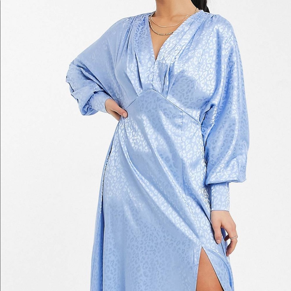 Asos dress satin blue-button detail
